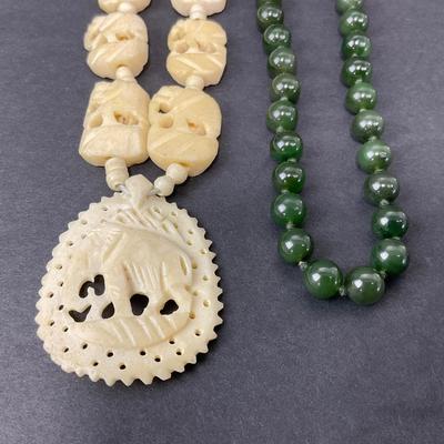 -87- JEWELRY | One Polished Stone & One Carved Bone Necklace