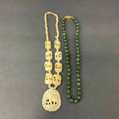 -87- JEWELRY | One Polished Stone & One Carved Bone Necklace