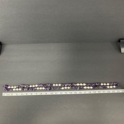 -88- JEWELRY | Polished Amethyst & Peal Necklace