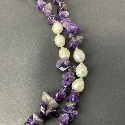 -88- JEWELRY | Polished Amethyst & Peal Necklace