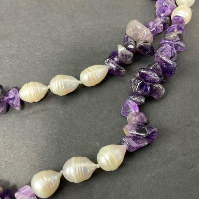 -88- JEWELRY | Polished Amethyst & Peal Necklace