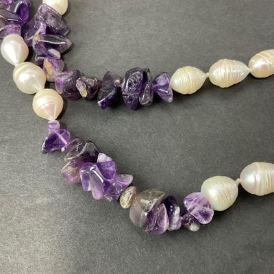 -88- JEWELRY | Polished Amethyst & Peal Necklace