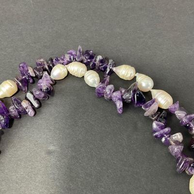 -88- JEWELRY | Polished Amethyst & Peal Necklace