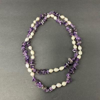 -88- JEWELRY | Polished Amethyst & Peal Necklace
