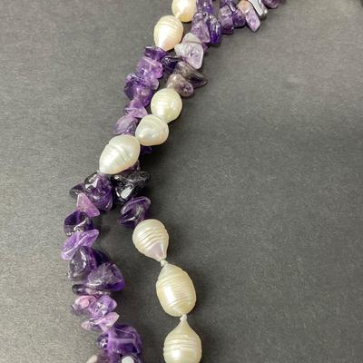 -88- JEWELRY | Polished Amethyst & Peal Necklace