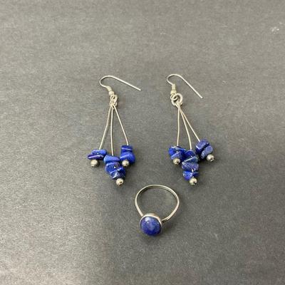 -89- JEWELRY | Pair Of Blue Lapis Earrings & Matching Ring