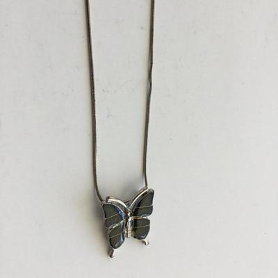Silver tone unmarked butterfly necklace