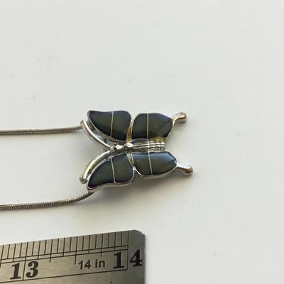 Silver tone unmarked butterfly necklace