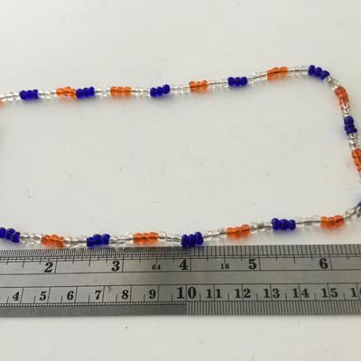Vintage clasp blue orange and clear beaded fashion necklace