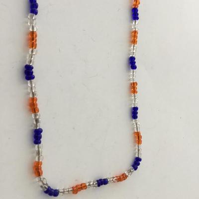 Vintage clasp blue orange and clear beaded fashion necklace