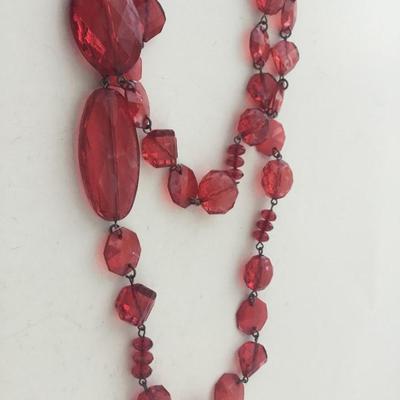Red long beaded fashion necklace
