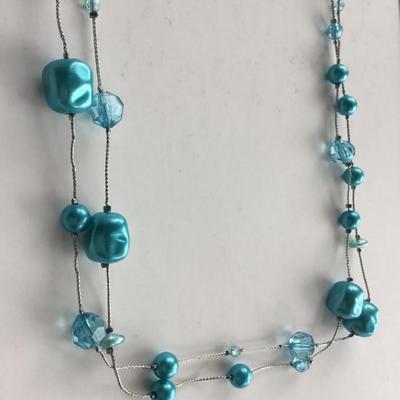 Unmarked blue long wrap around beautiful necklace