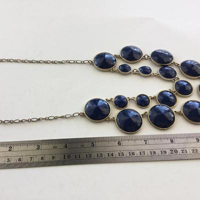 Gold tone blue statement necklace