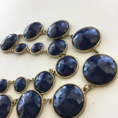 Gold tone blue statement necklace