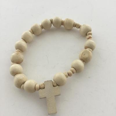 White beaded stretchy cross bracelet