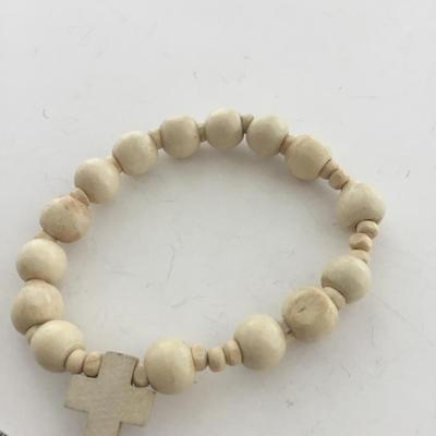 White beaded stretchy cross bracelet