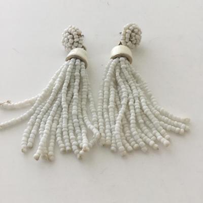 White beaded tassel earrings