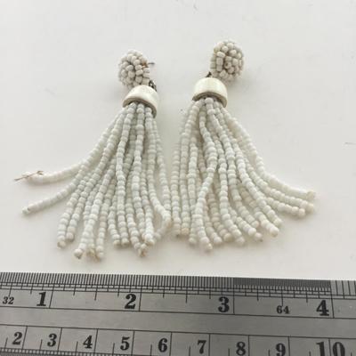 White beaded tassel earrings