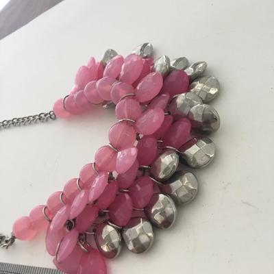 Pink silver tone statement necklace