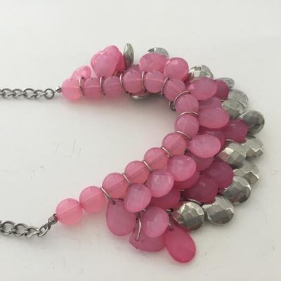 Pink silver tone statement necklace