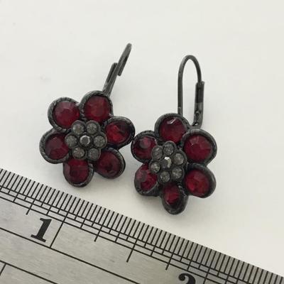 Unmarked red floral earrings