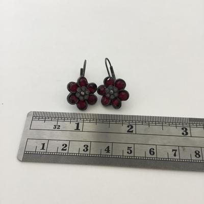 Unmarked red floral earrings