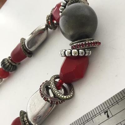 Silver tone red statement necklace
