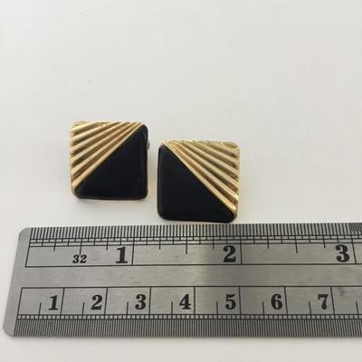 Gold tone with black square fashion earrings