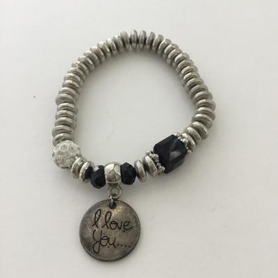 I love you charm beaded stretchy bracelet