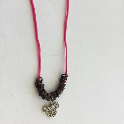 Mouse head charm pink cord type necklace