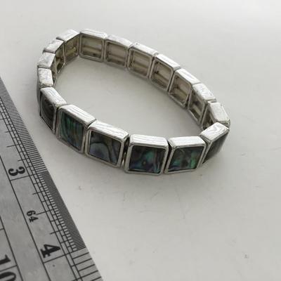 Silver tone stretchy colorful bracelet