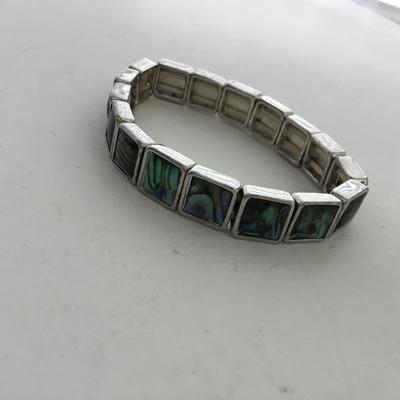 Silver tone stretchy colorful bracelet