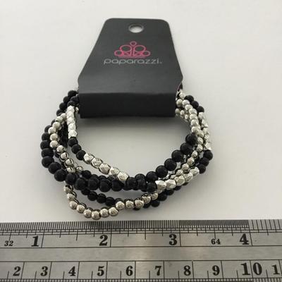 Black and silver tone multilayer fashion bracelets