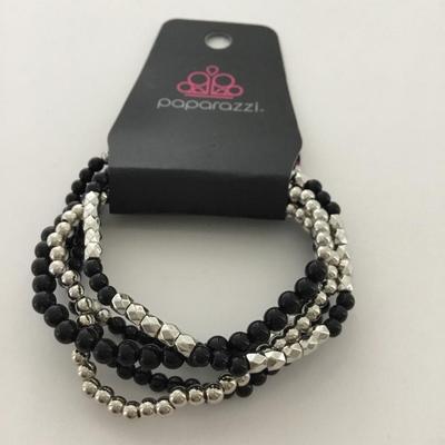 Black and silver tone multilayer fashion bracelets