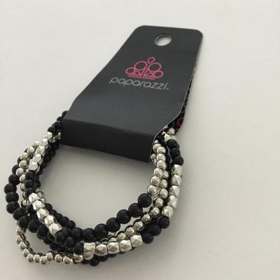 Black and silver tone multilayer fashion bracelets