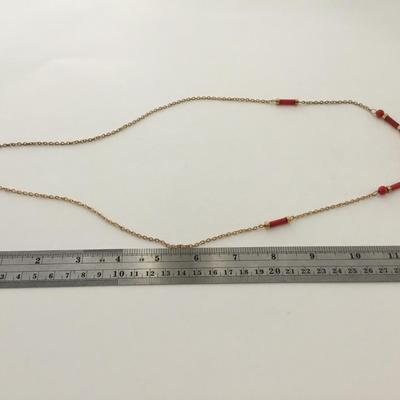 Gold tone red fashion necklace