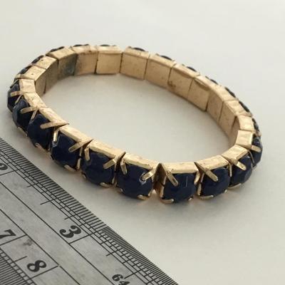 Gold tone blue stretchy fashion bracelet
