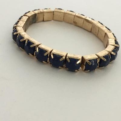 Gold tone blue stretchy fashion bracelet