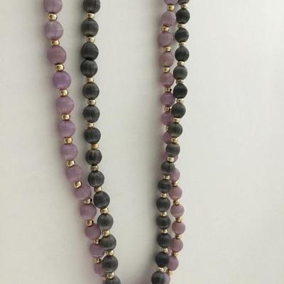 Gray and purple beaded fashion necklace