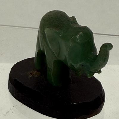 Vintage Hand Carved Dark Green Jade Elephant