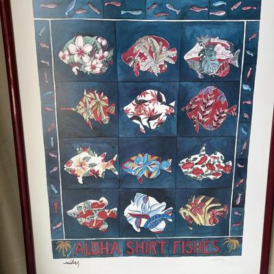 Framed Aloha Shirt Fishes Art