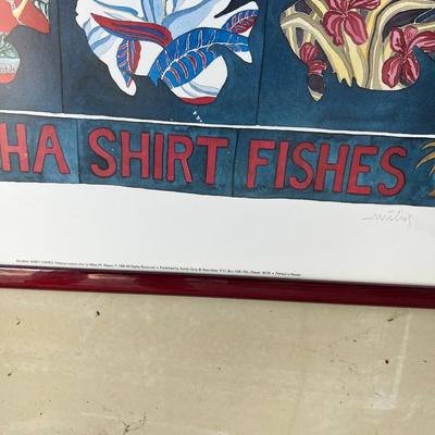 Framed Aloha Shirt Fishes Art