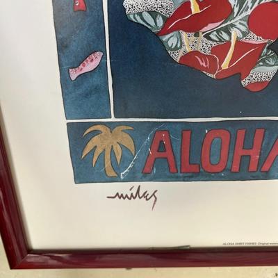Framed Aloha Shirt Fishes Art