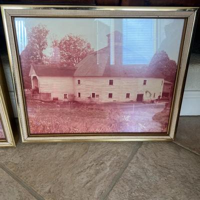 Framed art with red ink pictures