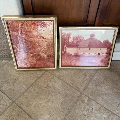 Framed art with red ink pictures