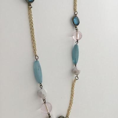 Gold tone teal light blue fashion necklace