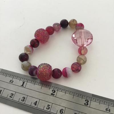 Pink and purple tone stretchy beaded fashion bracelet