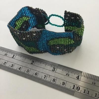 Unique beaded blue and green fashion bracelet