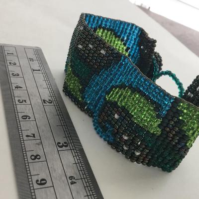Unique beaded blue and green fashion bracelet