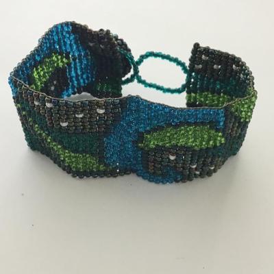 Unique beaded blue and green fashion bracelet